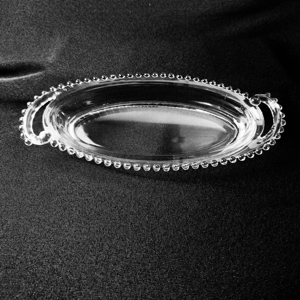 Imperial Candlewick Large Oval Celery Dish Handled Beaded Edge Glass Tray 13.5in